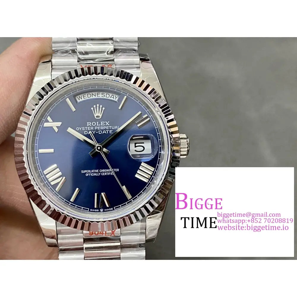 Daydate 40Mm Blue Dial Roma Marker President Bracelet Gmf A2836 Tungsten Rolex