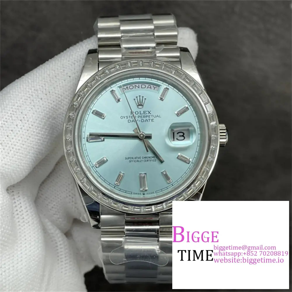 Daydate 40Mm Diamond Bezel Ice Blue Dial Marker President Bracelet Gmf A2836 Option1 Rolex