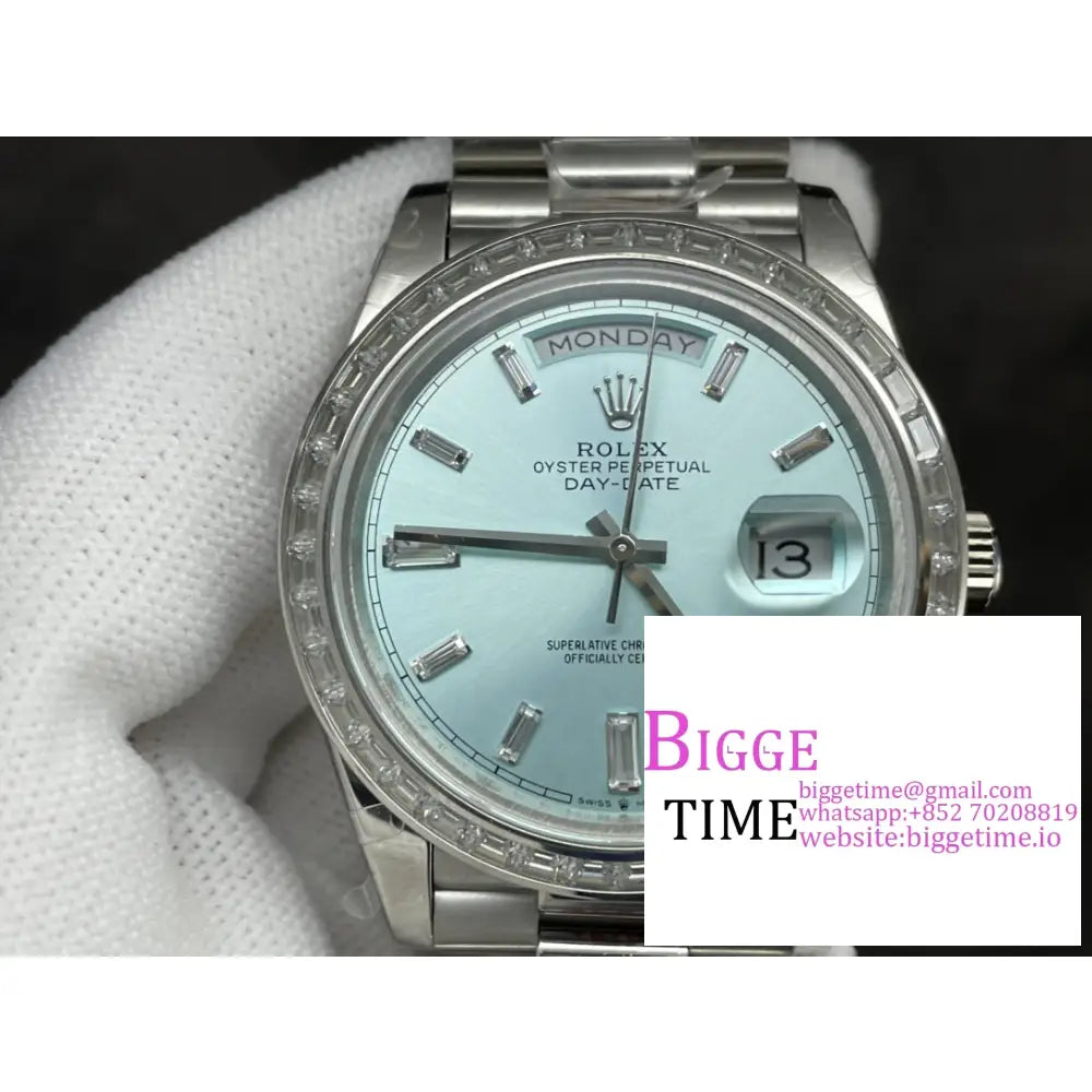 Daydate 40Mm Diamond Bezel Ice Blue Dial Marker President Bracelet Gmf A2836 Rolex