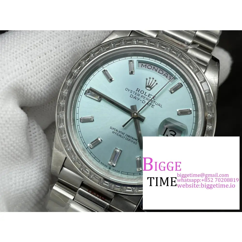 Daydate 40Mm Diamond Bezel Ice Blue Dial Marker President Bracelet Gmf A2836 Rolex