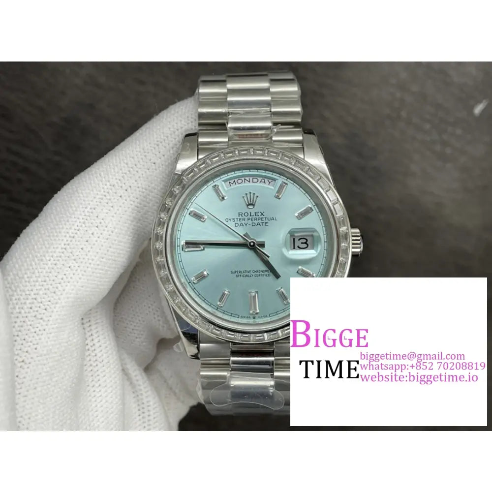 Daydate 40Mm Diamond Bezel Ice Blue Dial Marker President Bracelet Gmf A2836 Rolex