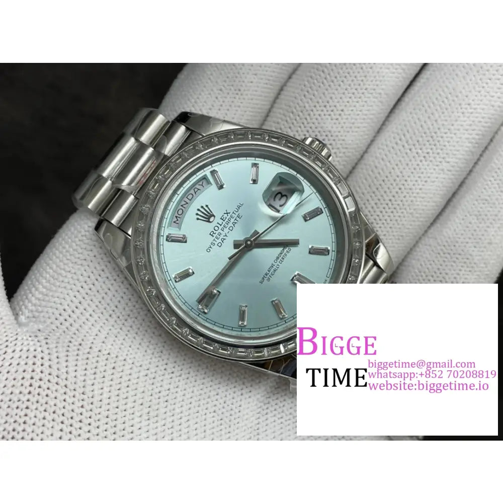 Daydate 40Mm Diamond Bezel Ice Blue Dial Marker President Bracelet Gmf A2836 Rolex