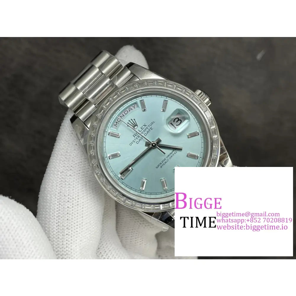 Daydate 40Mm Diamond Bezel Ice Blue Dial Marker President Bracelet Gmf A2836 Rolex