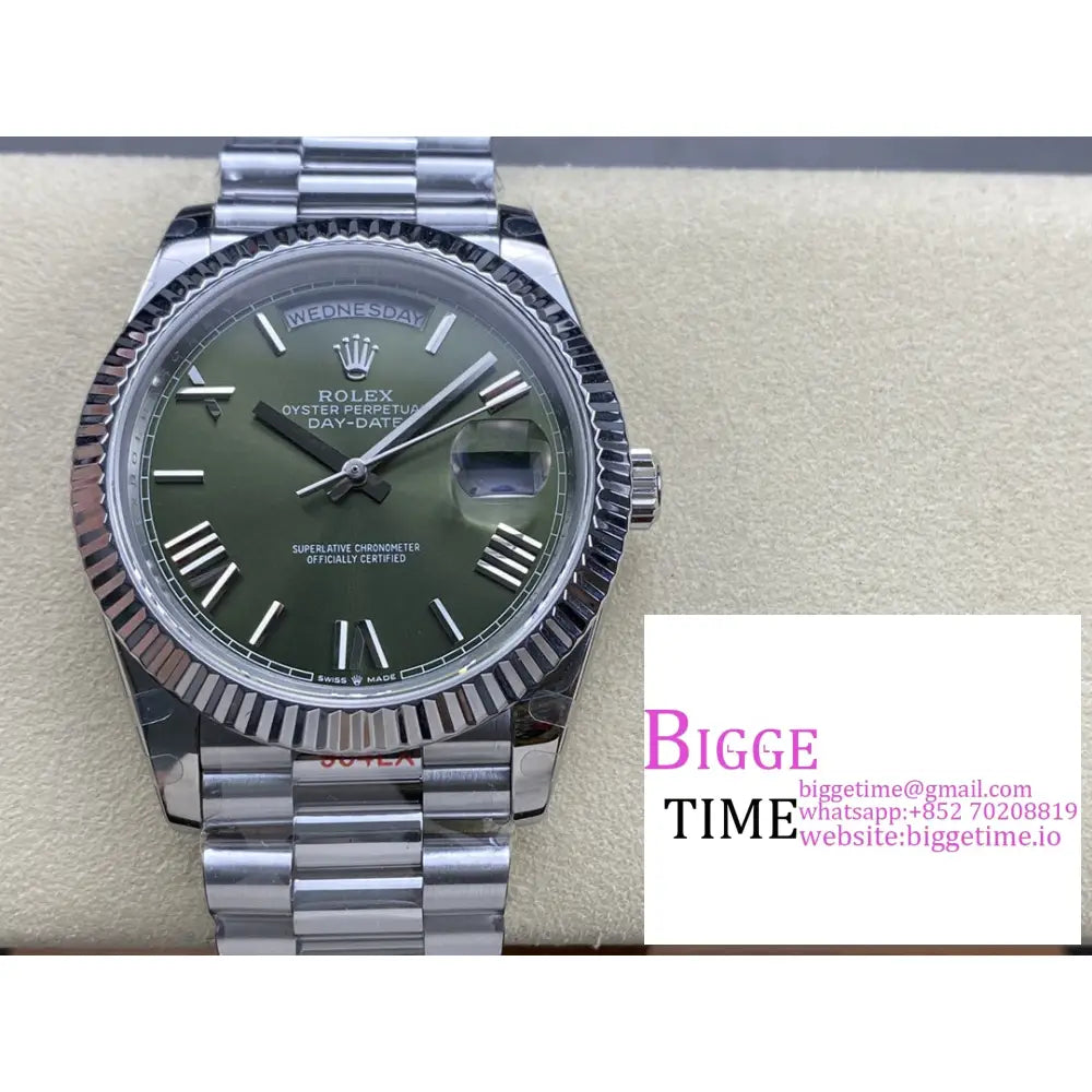 Daydate 40Mm Green Dial Roma Marker President Bracelet Gmf A2836 Tungsten Rolex