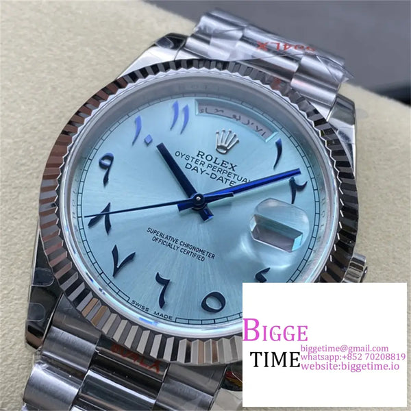 Daydate 40Mm Ice Blue Dial Arabic Marker President Bracelet Gmf A2836 Tungsten Option1 Rolex