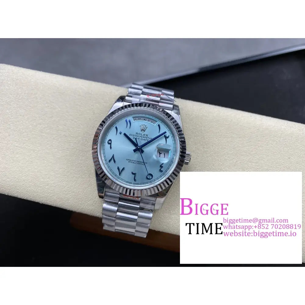 Daydate 40Mm Ice Blue Dial Arabic Marker President Bracelet Gmf A2836 Tungsten Rolex