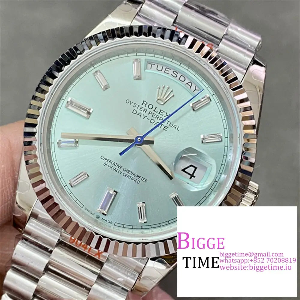 Daydate 40Mm Ice Blue Dial Diamond Marker President Bracelet Gmf A2836 Tungsten Option1 Rolex