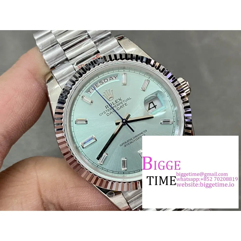 Daydate 40Mm Ice Blue Dial Diamond Marker President Bracelet Gmf A2836 Tungsten Rolex