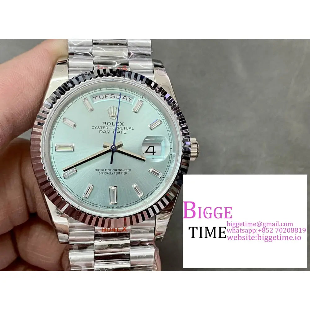 Daydate 40Mm Ice Blue Dial Diamond Marker President Bracelet Gmf A2836 Tungsten Rolex