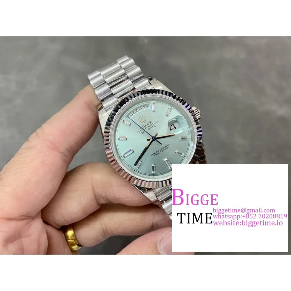 Daydate 40Mm Ice Blue Dial Diamond Marker President Bracelet Gmf A2836 Tungsten Rolex