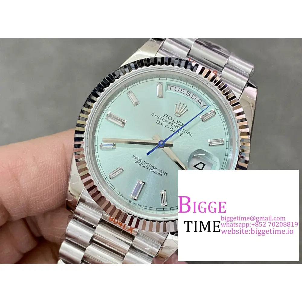 Daydate 40Mm Ice Blue Dial Diamond Marker President Bracelet Gmf A2836 Tungsten Rolex