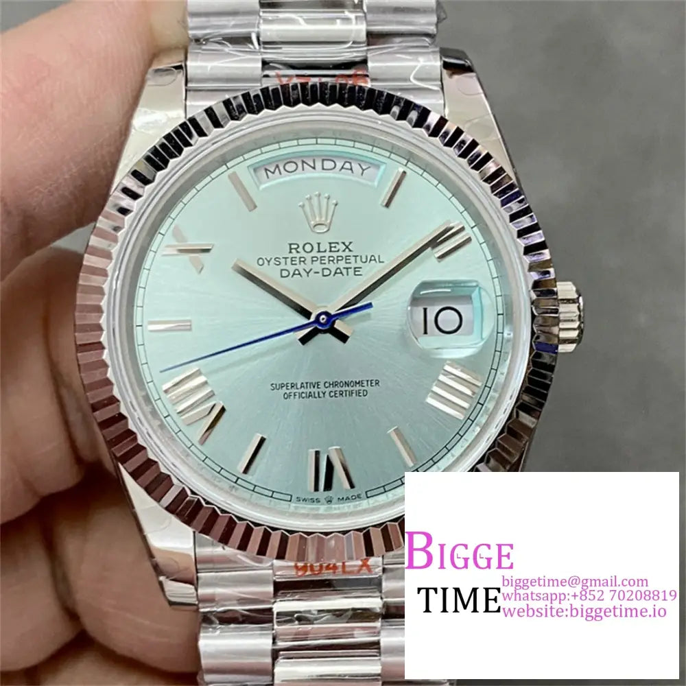 Daydate 40Mm Ice Blue Dial Roma Marker President Bracelet Gmf A2836 Tungsten Option1 Rolex