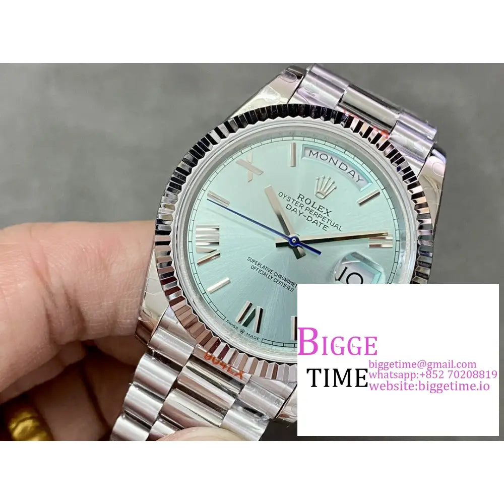 Daydate 40Mm Ice Blue Dial Roma Marker President Bracelet Gmf A2836 Tungsten Rolex