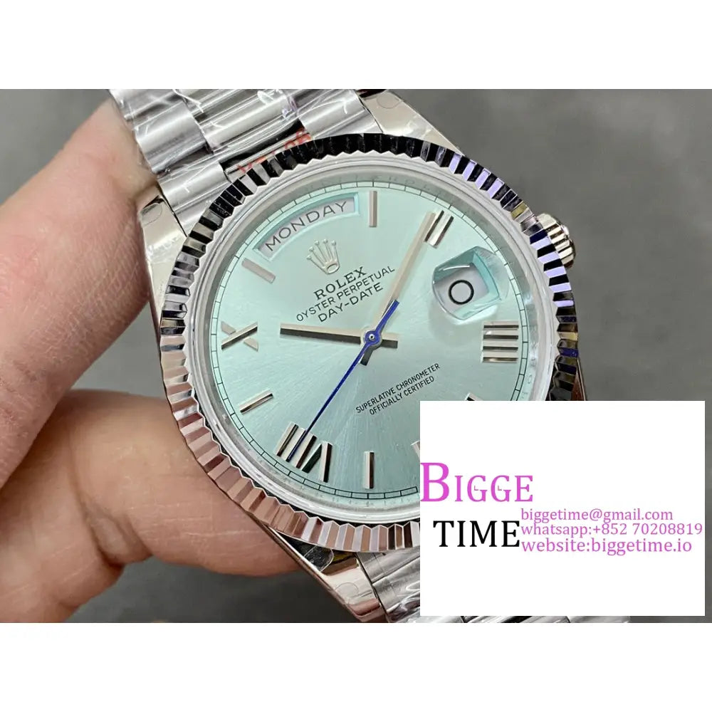 Daydate 40Mm Ice Blue Dial Roma Marker President Bracelet Gmf A2836 Tungsten Rolex