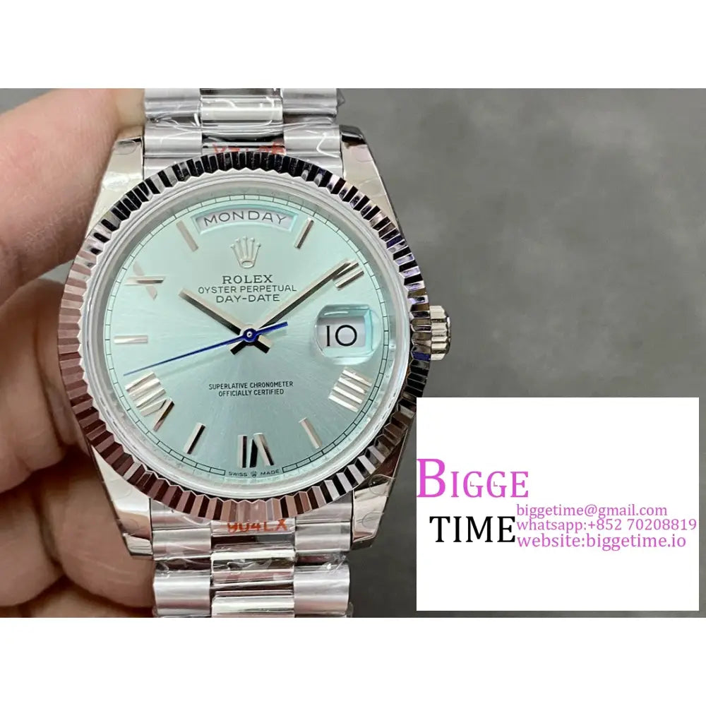 Daydate 40Mm Ice Blue Dial Roma Marker President Bracelet Gmf A2836 Tungsten Rolex