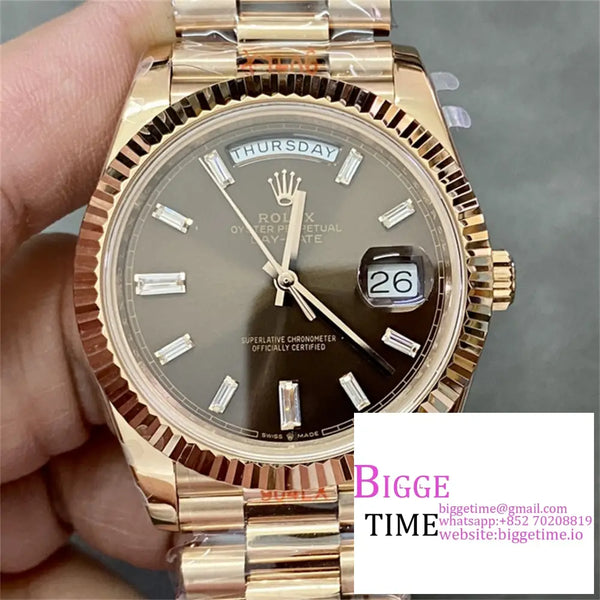 Daydate 40Mm Rg Brown Dial Diamond Marker President Bracelet Gmf A2836 Tungsten Option1 Rolex