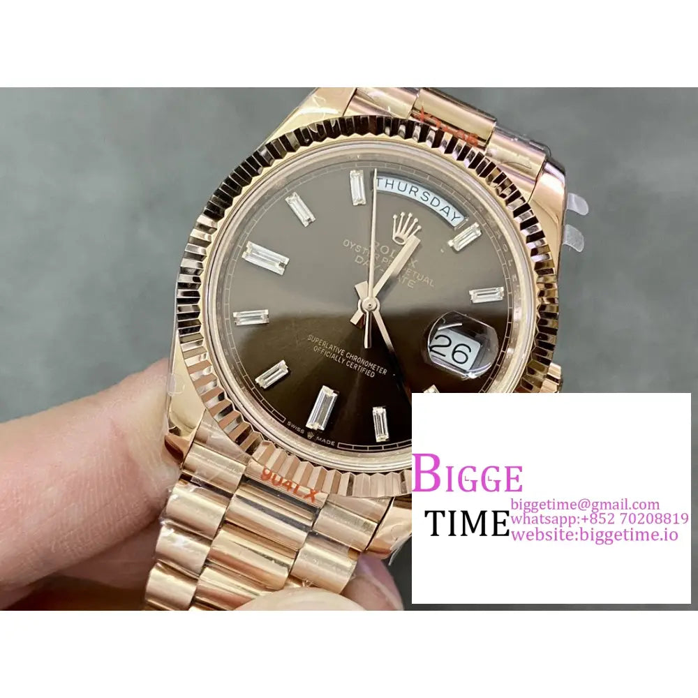 Daydate 40Mm Rg Brown Dial Diamond Marker President Bracelet Gmf A2836 Tungsten Rolex