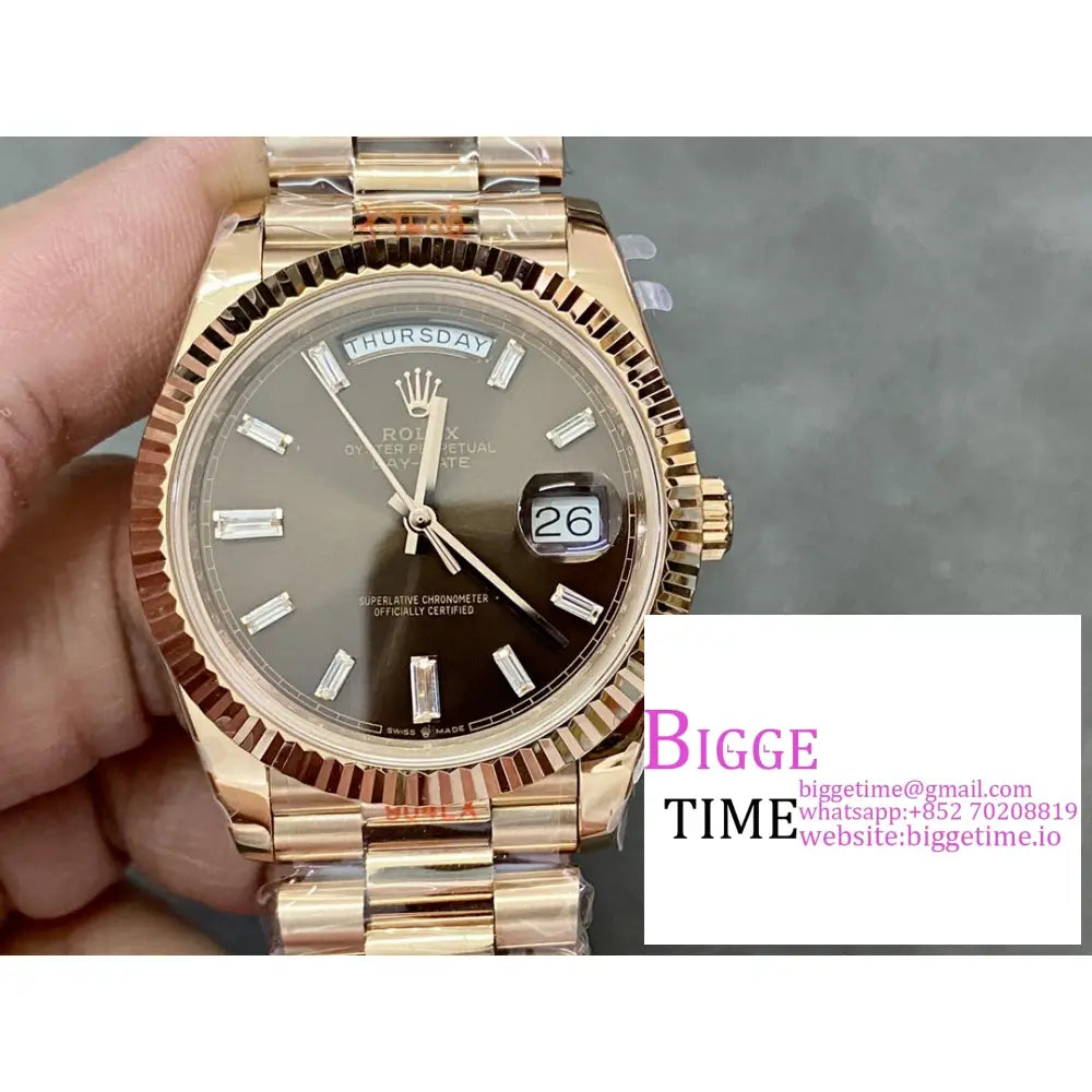 Daydate 40Mm Rg Brown Dial Diamond Marker President Bracelet Gmf A2836 Tungsten Rolex