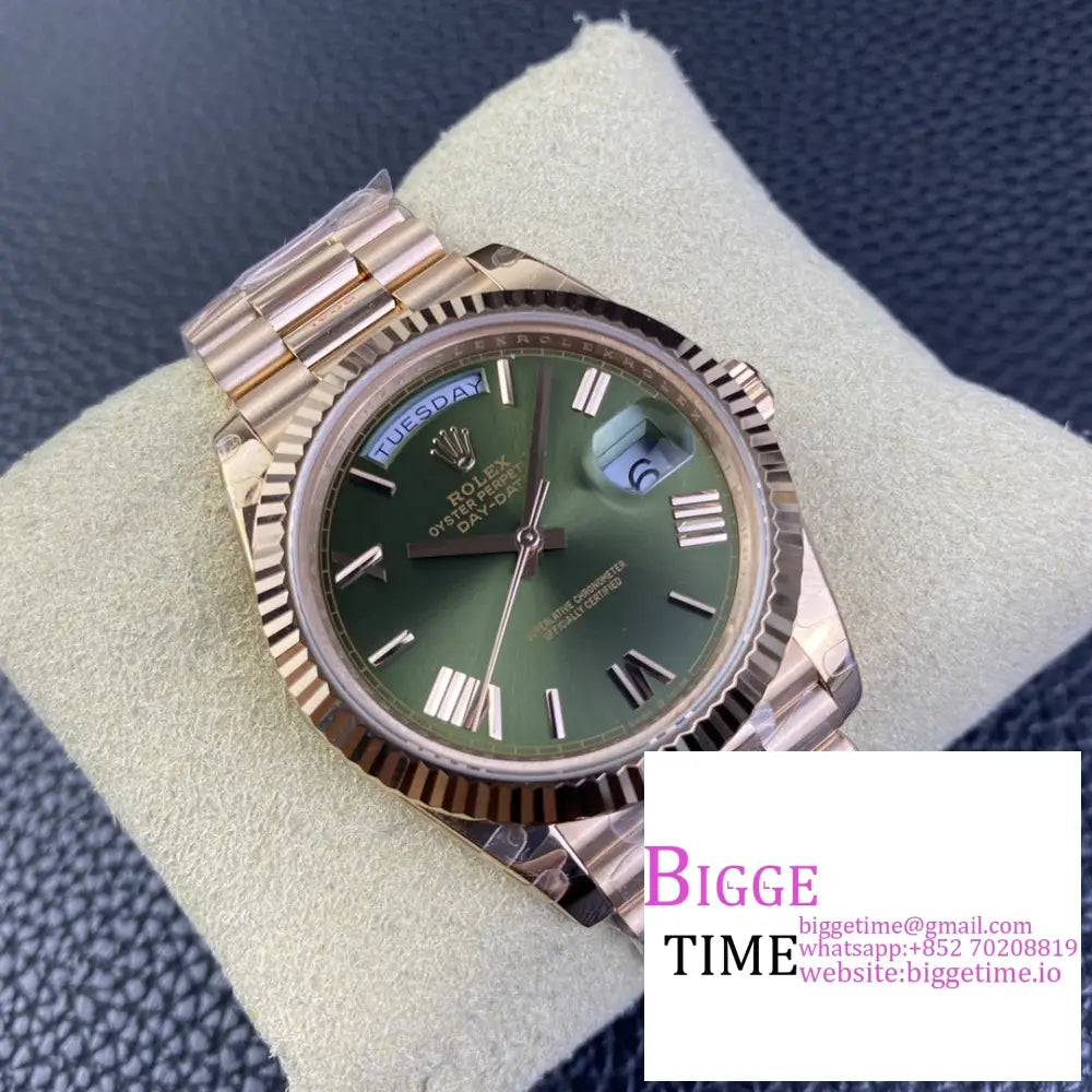 Daydate 40Mm Rg Green Dial Roma Marker President Bracelet Gmf A2836 Tungsten Rolex