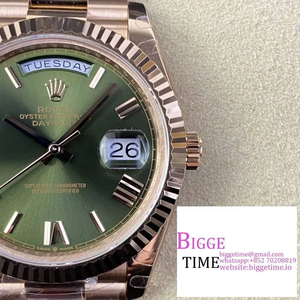 Daydate 40Mm Rg Green Dial Roma Marker President Bracelet Gmf A2836 Tungsten Rolex