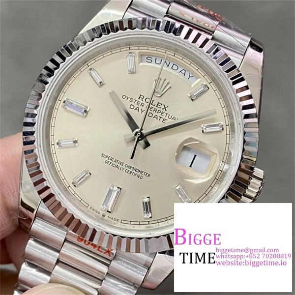 Daydate 40Mm Silver Dial Diamond Marker President Bracelet Gmf A2836 Tungsten Option1 Rolex