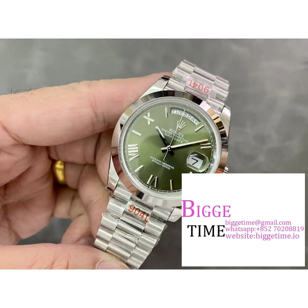 Daydate 40Mm Smooth Bezel Green Dial Roma Marker President Bracelet Gmf A3255 Rolex