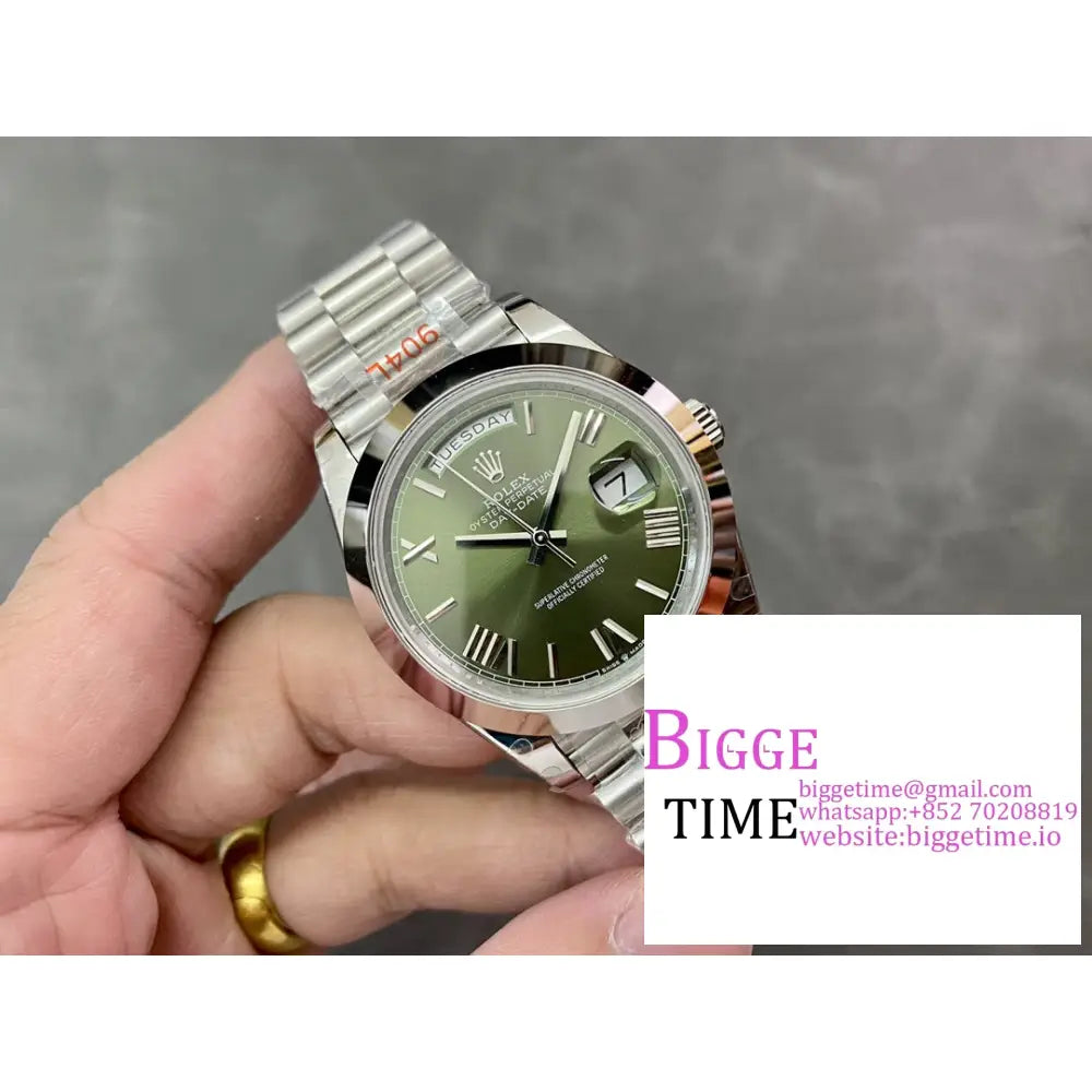 Daydate 40Mm Smooth Bezel Green Dial Roma Marker President Bracelet Gmf A3255 Rolex