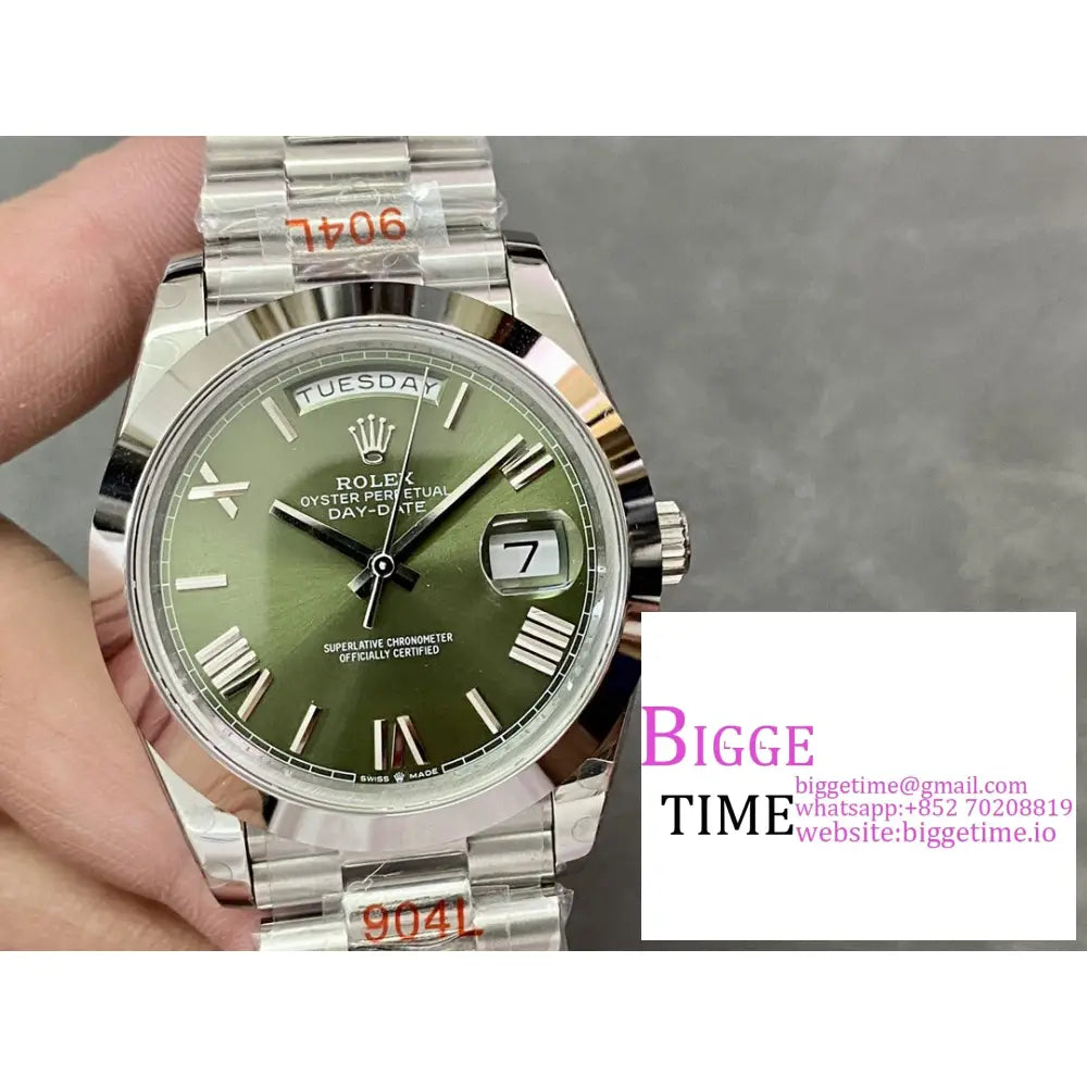 Daydate 40Mm Smooth Bezel Green Dial Roma Marker President Bracelet Gmf A3255 Rolex