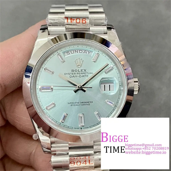 Daydate 40Mm Smooth Bezel Ice Blue Dial Diamond Marker President Bracelet Gmf A3255 Option1 Rolex