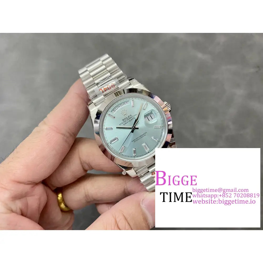 Daydate 40Mm Smooth Bezel Ice Blue Dial Diamond Marker President Bracelet Gmf A3255 Rolex