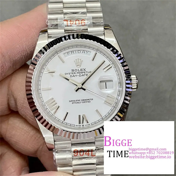 Daydate 40Mm White Dial Roma Marker President Bracelet Gmf A3255 Option1 Rolex