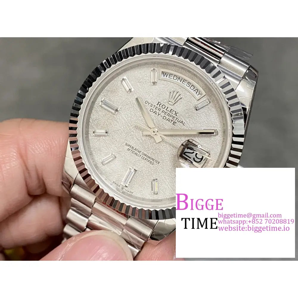 Daydate 40Mm White Meteorite Dial President Bracelet Gmf A2836 Tungsten Rolex