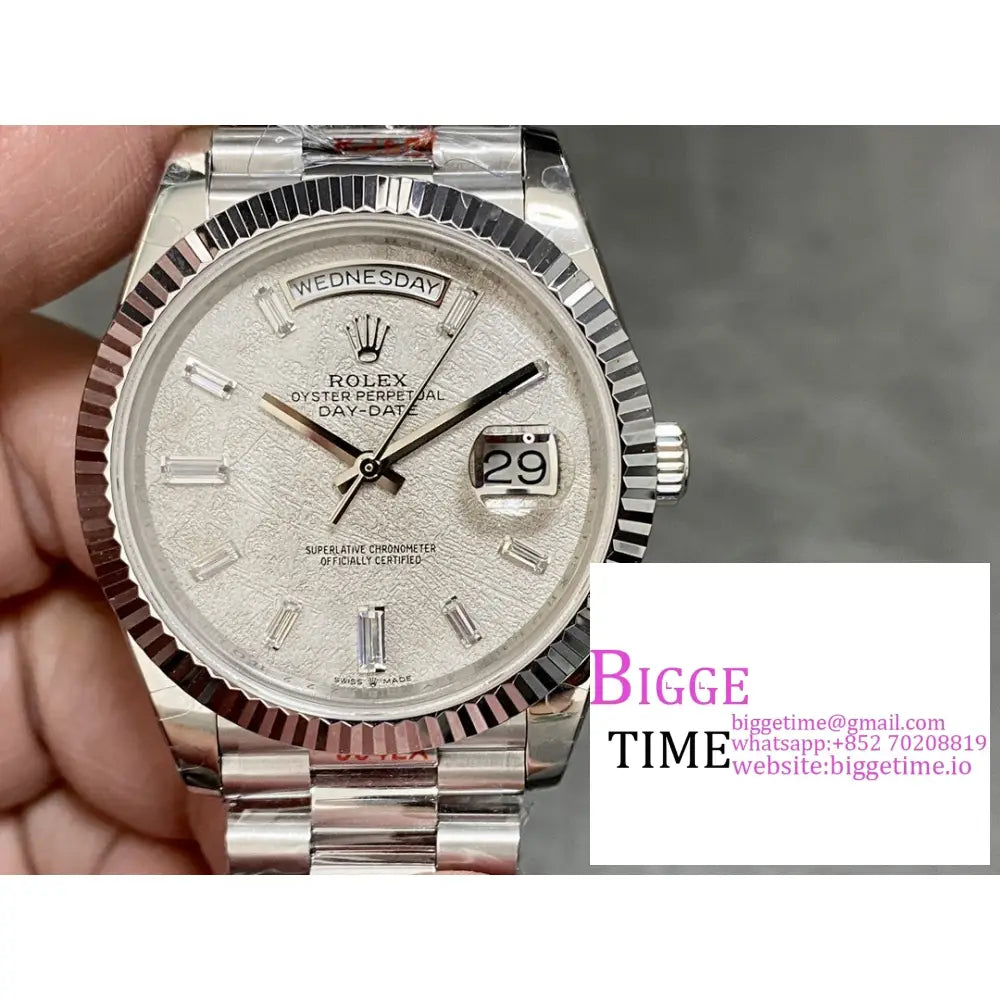 Daydate 40Mm White Meteorite Dial President Bracelet Gmf A2836 Tungsten Rolex