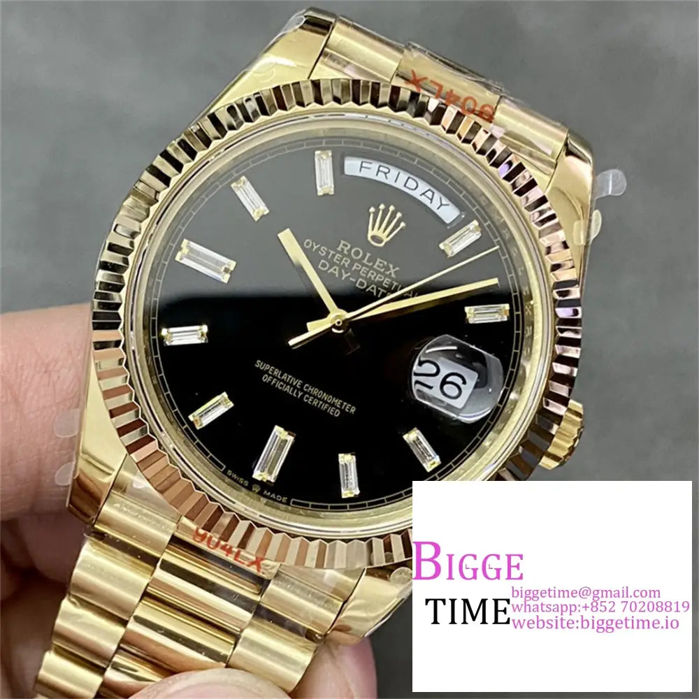 Daydate 40Mm Yg Black Dial Diamond Marker President Bracelet Gmf A2836 Tungsten Option1 Rolex