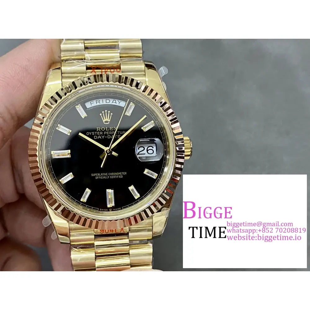 Daydate 40Mm Yg Black Dial Diamond Marker President Bracelet Gmf A2836 Tungsten Rolex