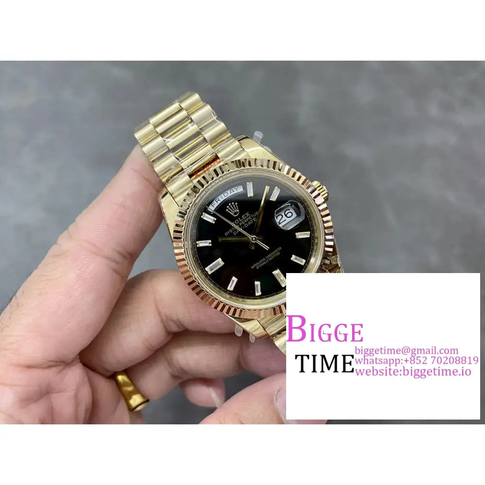 Daydate 40Mm Yg Black Dial Diamond Marker President Bracelet Gmf A2836 Tungsten Rolex