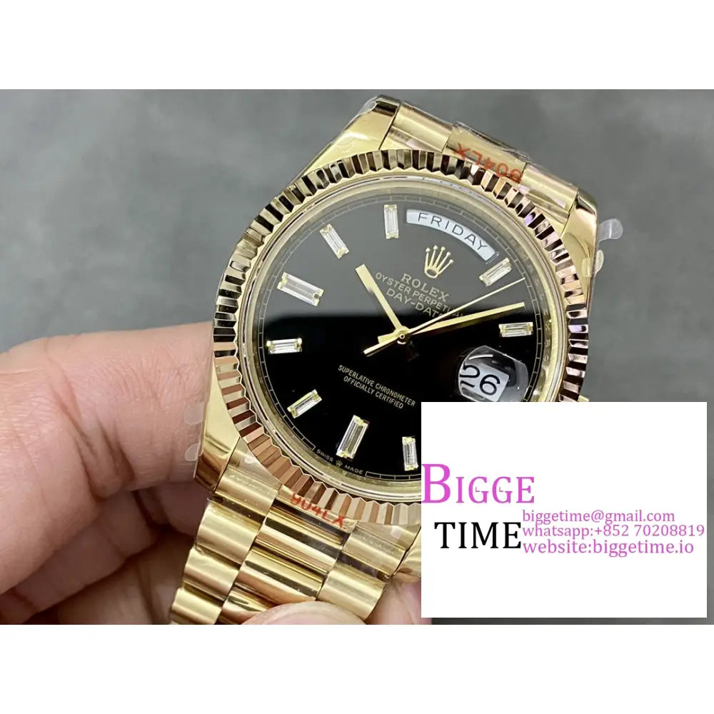 Daydate 40Mm Yg Black Dial Diamond Marker President Bracelet Gmf A2836 Tungsten Rolex