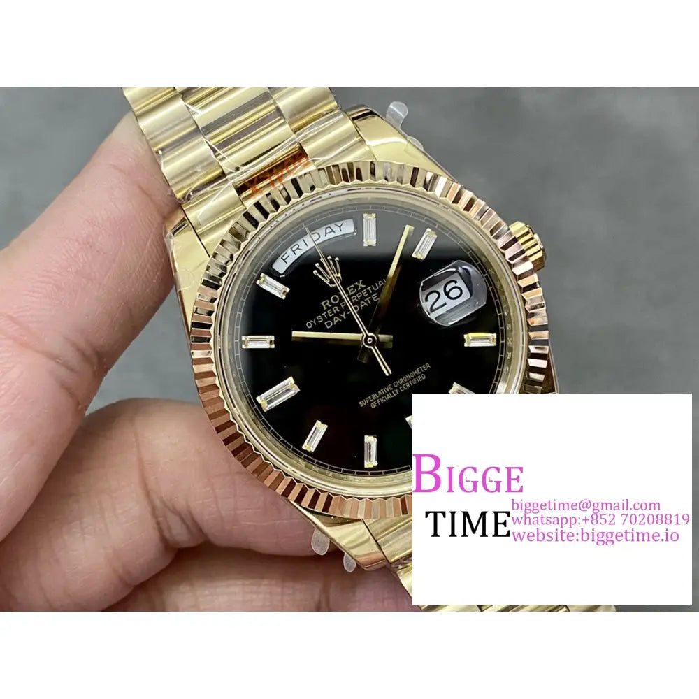 Daydate 40Mm Yg Black Dial Diamond Marker President Bracelet Gmf A2836 Tungsten Rolex