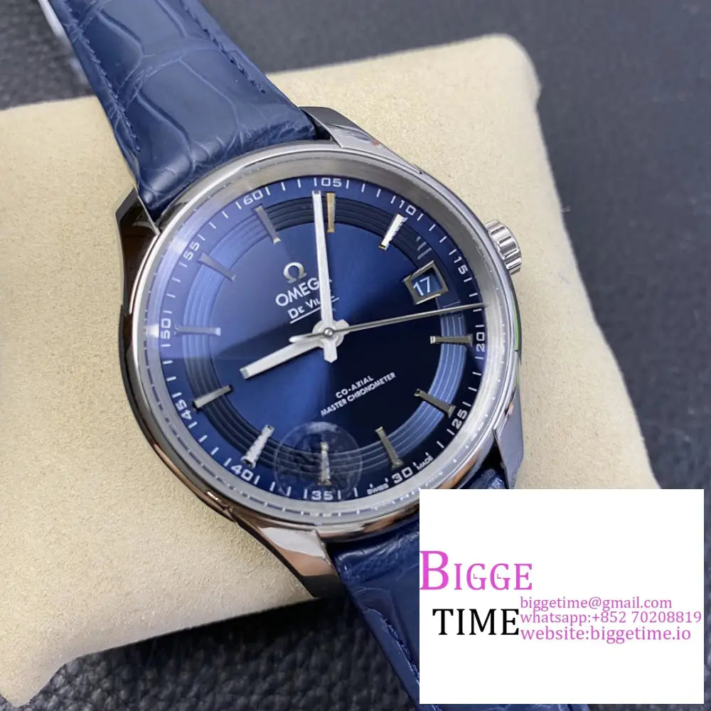 De Ville Hour Vision 41Mm Blue Dial Leather Strap Vsf A8500 Omega