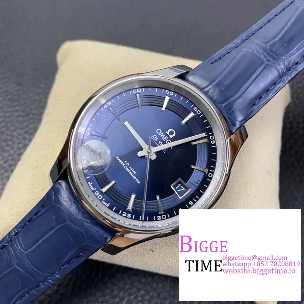 De Ville Hour Vision 41Mm Blue Dial Leather Strap Vsf A8500 Omega