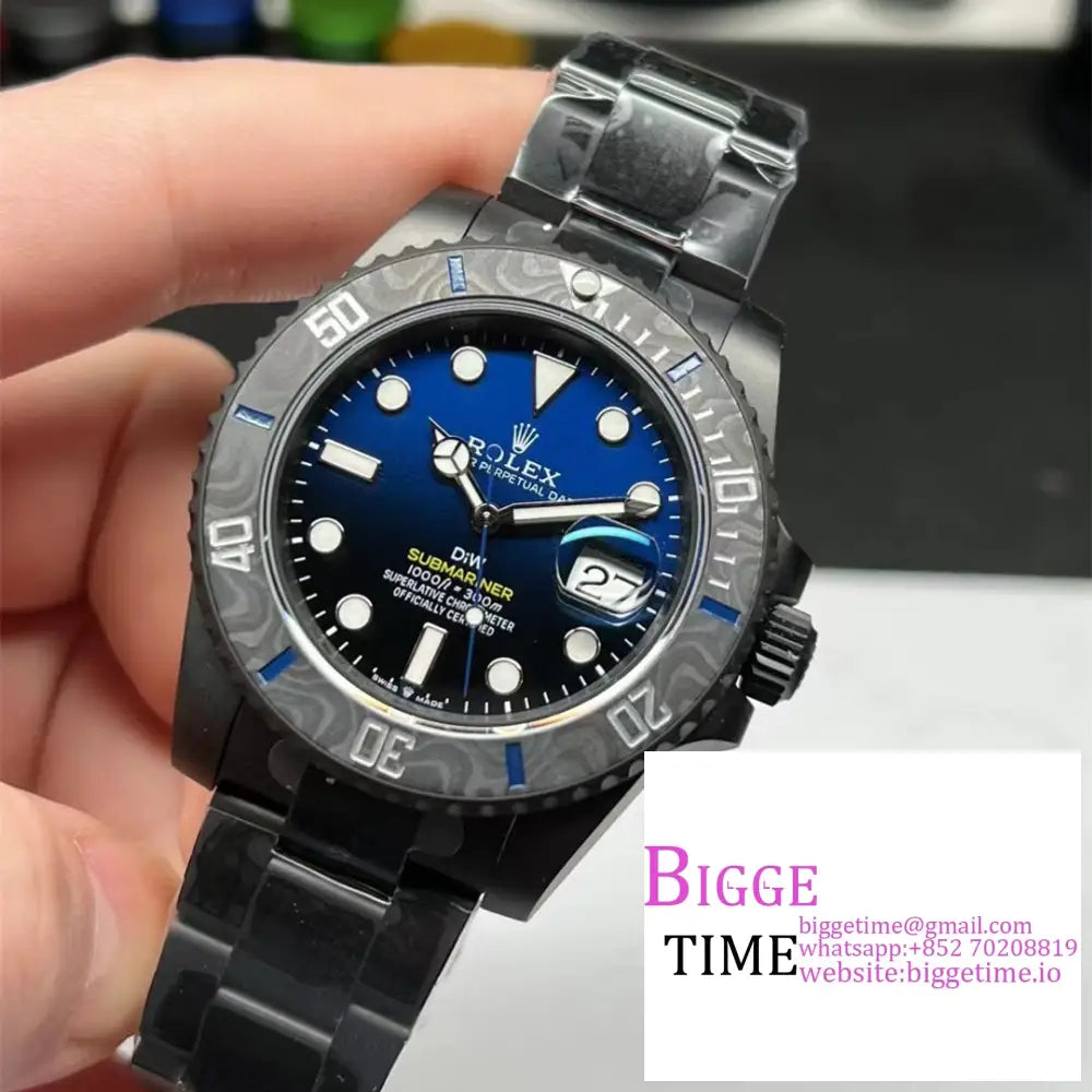 Diw Submariner 40Mm Dlc Blue/Black Dial Ss Bracelet Vsf Vs3135 Rolex