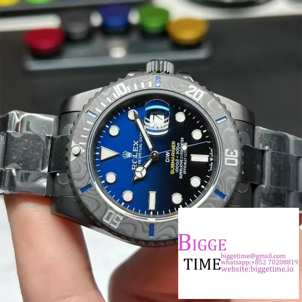 Diw Submariner 40Mm Dlc Blue/Black Dial Ss Bracelet Vsf Vs3135 Rolex