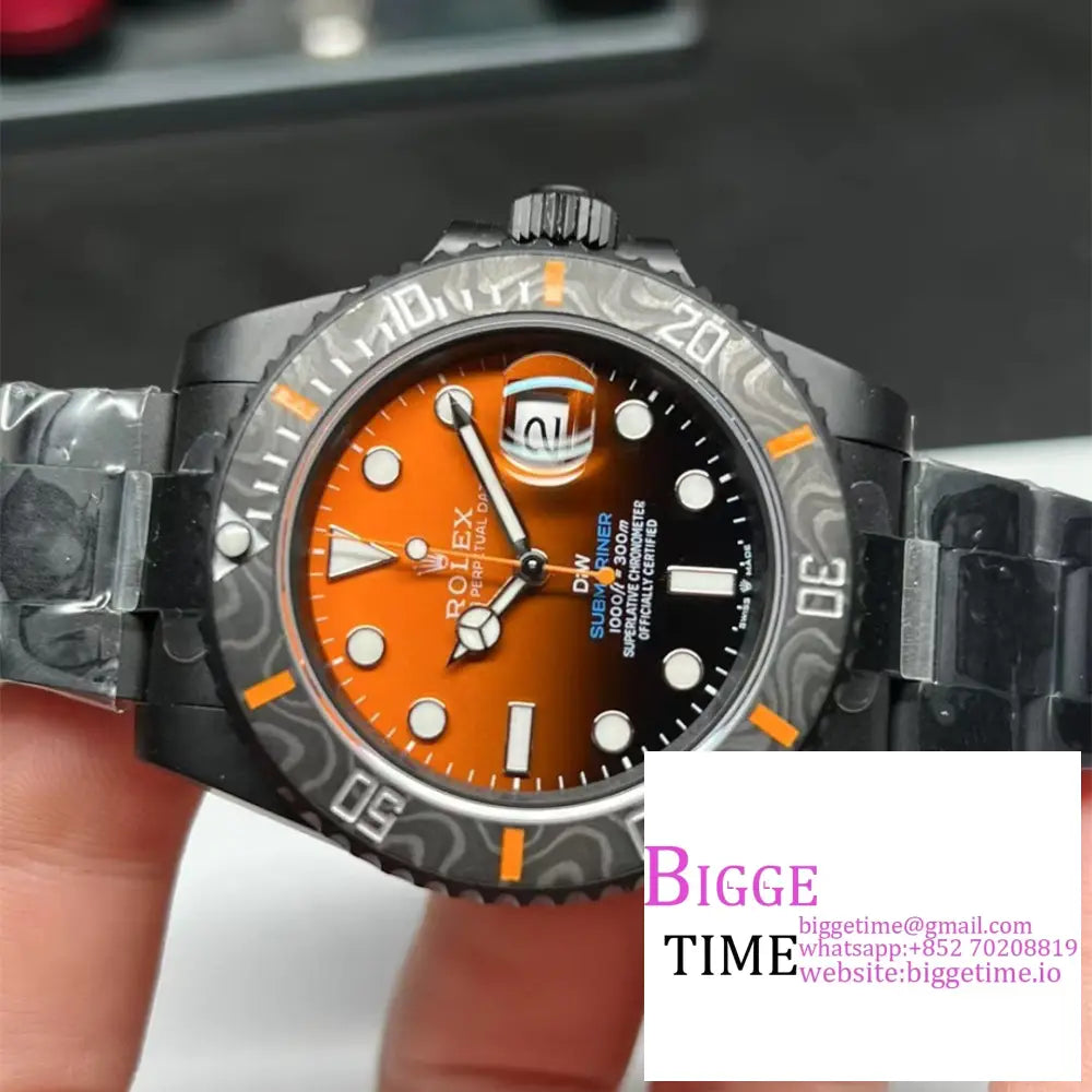 Diw Submariner 40Mm Dlc Orange/Black Dial Ss Bracelet Vsf Vs3135 Rolex