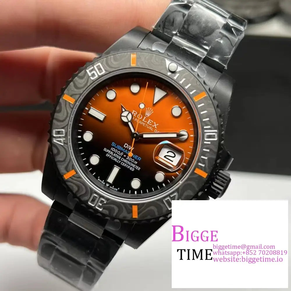 Diw Submariner 40Mm Dlc Orange/Black Dial Ss Bracelet Vsf Vs3135 Rolex