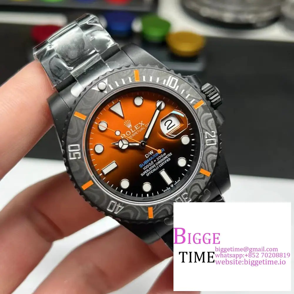 Diw Submariner 40Mm Dlc Orange/Black Dial Ss Bracelet Vsf Vs3135 Rolex