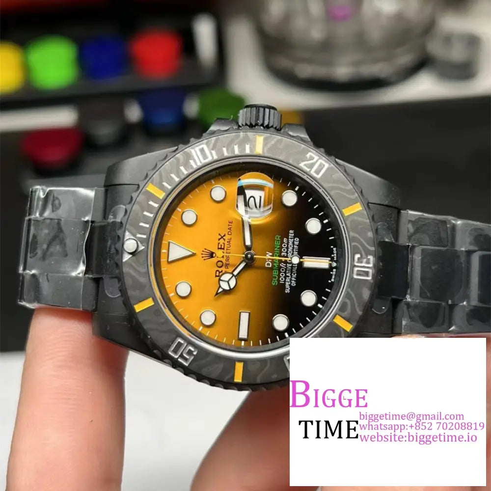 Diw Submariner 40Mm Dlc Yellow/Black Dial Ss Bracelet Vsf Vs3135 Rolex