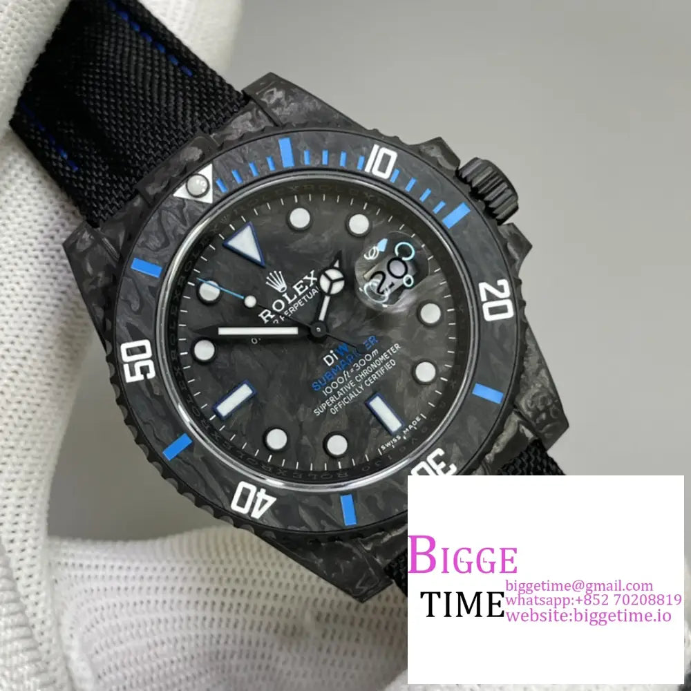 Diw Submariner 40Mm Forged Carbon Blue Element Black Dial Nylon Strap Vsf Vs3135 Rolex