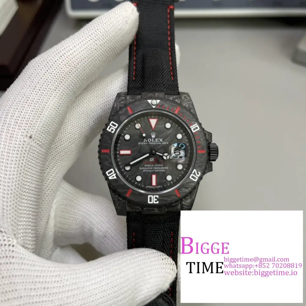 Diw Submariner 40Mm Forged Carbon Red Element Black Dial Nylon Strap Vsf Vs3135 Option1 Rolex