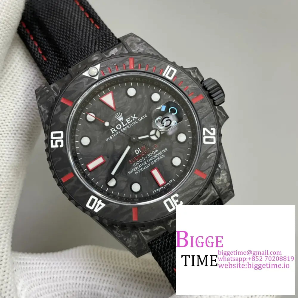 Diw Submariner 40Mm Forged Carbon Red Element Black Dial Nylon Strap Vsf Vs3135 Rolex