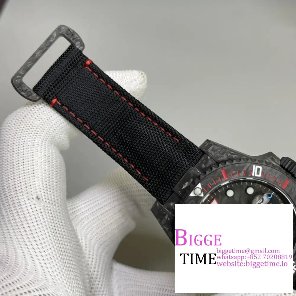 Diw Submariner 40Mm Forged Carbon Red Element Black Dial Nylon Strap Vsf Vs3135 Rolex